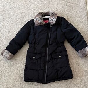 Girls size 7/8  Black Coat with Faux Fur Lining